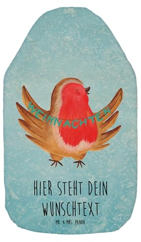 Mr. & Mrs. Panda Personalisierte Wärmflasche Rotkehlchen Weihnachten - Eisblau
