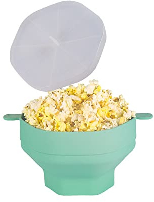 DDMMQS Silicone popcorn bowl collapsible popcorn bowl with handle popcorn maker BPA free, multipurpose silicone bowl dishwasher safe (Lime Green)