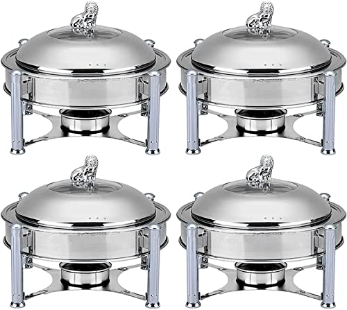 ACiyD Packung mit 4 runden Chafing Dishes in voller Größe, Edelstahl-Chafing Dish-Set, Buffet-Catering-Wärmer-Sets mit Lebensmittelpfanne, Rahmen, Deckel und Brennstoffhalter (Durchmesser: 28 cm)