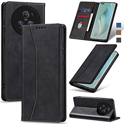 Jasonyu Handyhülle für Honor Magic 5 Pro, PU Leder Flip Klapphülle, Schwarz | Magnetische Schutzhülle, Ständer, Kartenfächern, Klappbar, Stoßfeste TPU Stoßsicher Hülle