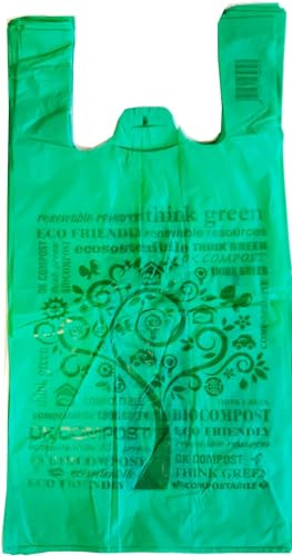 Generico buste molto grandi 30+20x60 gr. 13 verde biodegradabili compostabili norma EN 13432 per negozi alimentari, spesa usi domestici a strappo e asola shopper sacchetti bio resistenti (220)