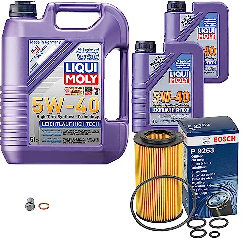 Inspektionspaket Wartungspaket Filterset mit 7 L Motoröl Leichtlauf High Tech 5W-40, Ölfilter, Verschlussschraube