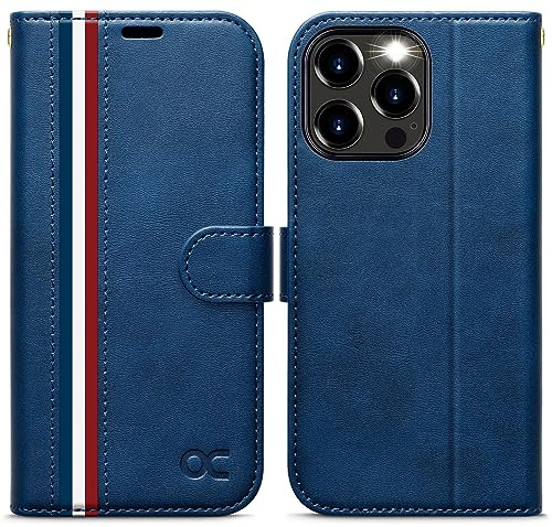 OCASE iPhone 15 Pro Max Hülle Handyhülle [Premium PU Leder] [Kartenfach] [Standfunktion] RFID Schutzhülle Klapphülle Handytasche Lederhülle Kompatibel für iPhone 15 Pro Max Stilvoll Blau | Kartenhalter, Ständer, stoßfeste TPU-Schale, Magnetverschluss, schützende Klapphülle, Blau