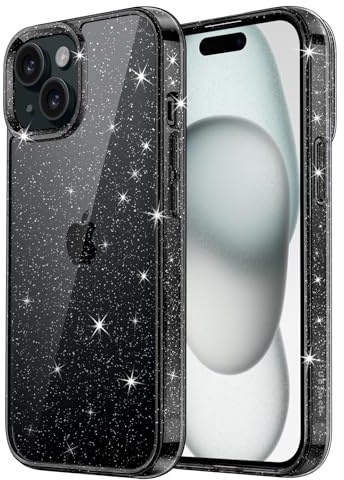 JETech Cover Glitter per iPhone 15 6,1 Pollici, Custodia Bling Brilla Paraurti Antiurto da Telefono, Carino Scintillante con Donne e Ragazze (Nero)