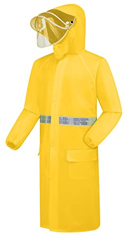 LOIJMK Giacca da Lavoro Pioggia Uomo Impermeabile Con Cappuccio Impermeabile Lungo Oversize Cappuccio Impermeabile Strisce Riflettenti Con Tasche Poncho Antipioggia Grandi Dimensioni Impermeabile