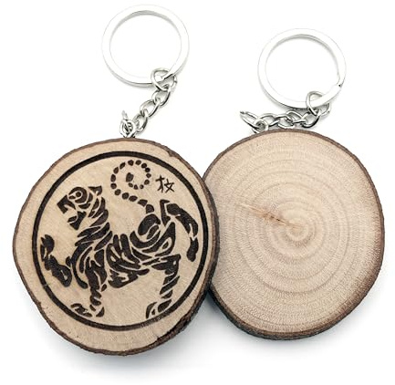 generico Llavero de madera natural con tigre Karate Shotokan Funakoshi, marrón, Talla única