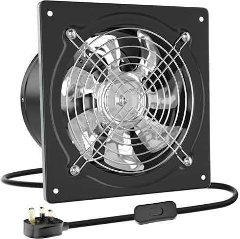 HG Power 200 mm Exhaust Fan with Backdraft Damper for Kitchen, Black | Stainless Steel, for Workshop, Garage and Basement, 980 m³/h , Wall Mounted Ventilation Extractor