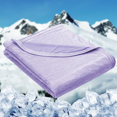 HOMFINE Coperta termica per dormienti caldi – Coperta estiva leggera con Q-Max giapponese > 0,43 fibre fredde, 2 in 1, double face, coperta da viaggio, Viola, 150 X 200 CM