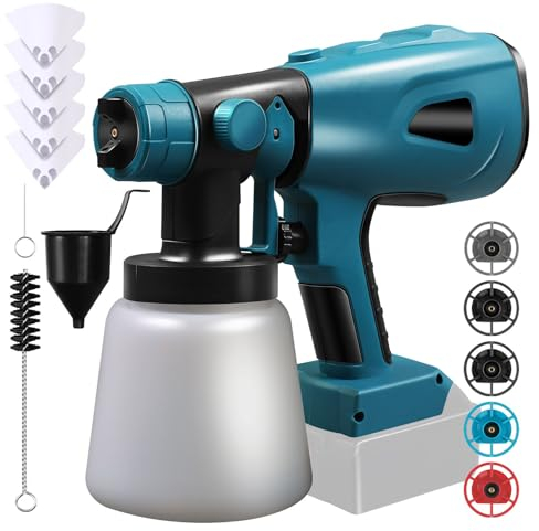 MaxAwe Akku Farbsprühsystem, Elektro Farbspritzpistole für Makita 18V Akkus, Lackierpistole mit 4 Düsen und 3 Spritzmuster, Farbsprühpistole zum Streichen von Wänden Gartenzaun (ohne Akku)