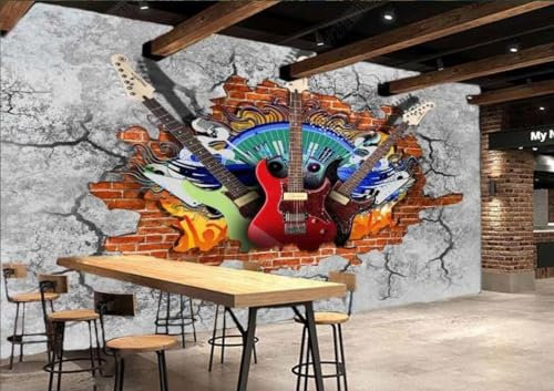Fototapete Blumen 3D Tapeten 3D Effekt Wohnzimmer Schlafzimmer Vliestapete Gitarre Rock Backstein Wand Ktv Hintergrund Wand Natur Grau Graffiti Steinoptik Kinder Tapeten