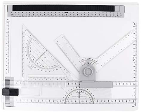 XANHOY A4 Zeichenbrett, Zeichentisch, multifunktionaler Zeichenbretttisch mit klarem Lineal, verstellbares Messsystem, kompakt, 37 x 29 cm