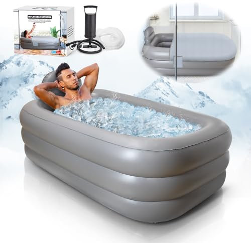 INFLATOAST Portable Inflatable Bathtub for Adults - Ice Bath for Athletes, Includes Air Pump, Easy Inflation & Drainage, Cold Plunge, Home SPA, Hot & Ice Bath (Light Grey)