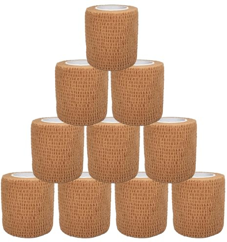 Selbsthaftende Bandage Elastische Binde Tape Sport Fixierbinde (Beige) | 10 Rollen Selbsthaftender Verband Haftbandage Pflasterverband Für Finger Handgelenk und Sprunggelenk 5cm X 4.5m