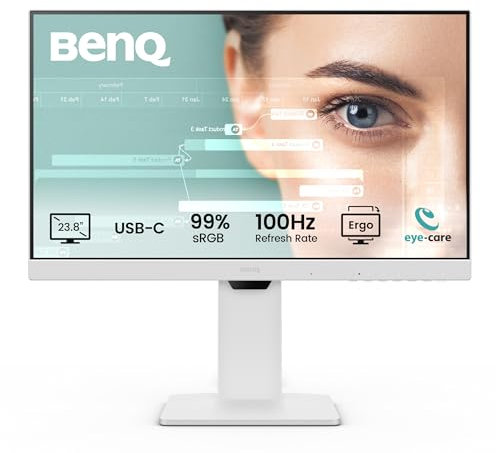 BenQ GW2486TC Monitor per smart working 24” IPS 1080p, FHD, USB-C (65W), 100Hz, Eye-Care, ergonomico, hub USB, refresh rate elevato, 99% di sRGB, HDMI, Display Port, certificato TÜV