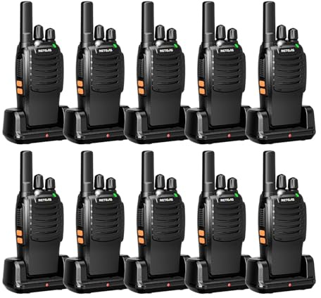 Retevis H777 Radio Bidirezionale, Ricaricabile Walkie Talkie Lungo Raggio, VOX, Allarme con un Clic, Torcia Elettrica, Comunicazione Radio per Ristorante, Scuola (Nero, 10 Pezzi)