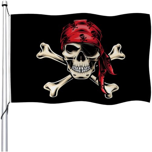 Aoihrraan Pirate Bandiera 30x45cm Doppio Lato Rosso Sciarpa Jolly Roger Creepy Cranio Crossbones Skeleton Flags Banner Per All'Aperto Giardino Casa Porch Halloween Party Decor Con 2 Robusti Grommets