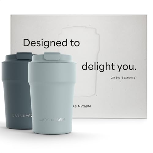 LARS NYSØM Set de regalo de tazas de café térmicas para llevar - 2 tazas térmicas 380ml para café - El set de vasos a prueba de fugas viene en una atractiva caja de regalo (Blue, 380ml)