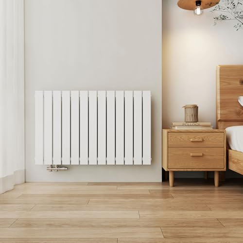 EMKE Radiatore, 630x1000 mm, Design, Radiatore Orizzontale a Parete con Pannello Piatto, Collegamento Laterale Struttura Monostrato, Bianco, 730 Watt