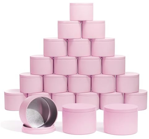Latas para velas con tapas, paquete de 24 recipientes de velas sin costuras de 8 onzas/239 ml para suministros de fabricación de velas, tarros vacíos de velas, color rosa