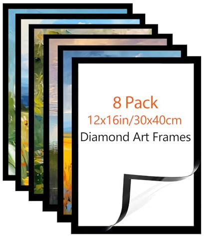 DEMOCRATIDO Diamond Painting Rahmen, 8 Packungen Diamond Painting Bilderrahmen 30x40 cm Schwarz Selbstklebend Magnetisch Bilderrahmen für Wanddekoration zu Hause(Shwarz, 8 stück)