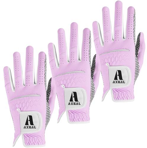 AXKAL Guanti da golf da donna, mano sinistra, per tutte le condizioni atmosferiche, con stampa alla moda, confezione da 3, guanti da golf da donna, morbidi, traspiranti, per golf (bianco, L, sinistra)