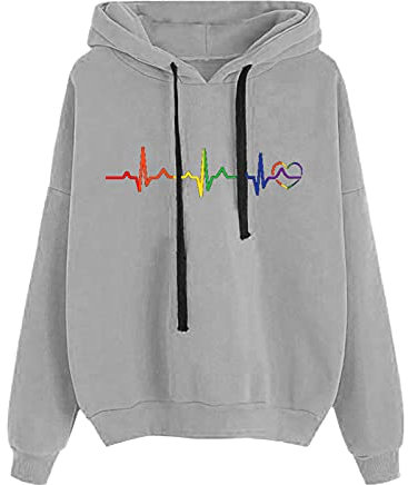 Essentials Hoodie für Frauen – Übergroße Sweatshirts Langarm Tops Einfarbig Casual Trendy Pullover Top Leicht Loose Fit Hoodie Sweatshirts Mit Tasche Herzschlag Bedruckte Bluse Herbst Streetwear,