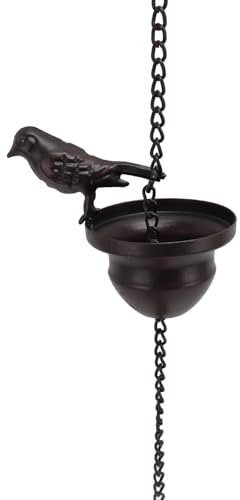 Aladeno 7,9 FT Regenkette Vögel auf Tasse Regenkette für Dachrinnen Dekorative Regenspiele für draußen Vintage-Garten-Regenwasserumlenker-Fängerketten Regenketten für draußen