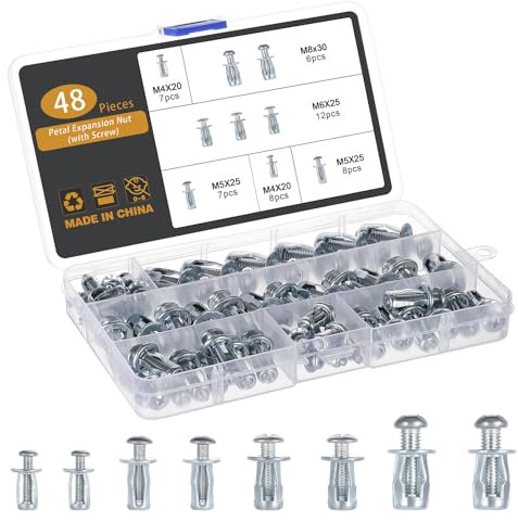 Gueenky 48 Pezzi Tassello per Cavità in Metallo, M4 M5 M6 M8 Tassello per Cartongesso Tassello ad Espansione in Metallo Tassello per Piastra in Ferro Piastra in Plastica Piastra in Alluminio