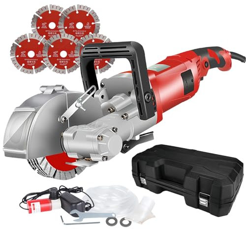 Rainureuse électrique 4000W - avec 5 Lames de Scie - 220V Découpeuse électrique de Cannelure de Chasseur Rainureuse Béton Max. 5 Pièces Lames - pour Couper Le Marbre, Le Granit, Le Béton,Red