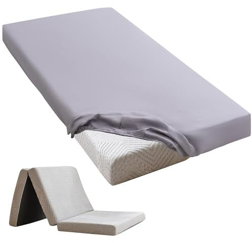 Cot Sheets 25 x 75 Small Single Sheet Fitted for Milliard Trifold Mattress Folding/RVs Bunk/Guest Beds/Army Cots/Travel Size Mattress, Ultra Soft & Breathable Bottom Cover(Gray, Single,4)