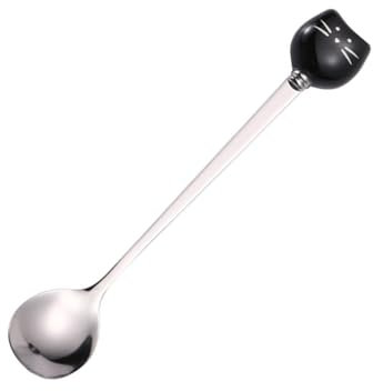 Ceramic Cat Head Stainl Steel Handle Coffee Stir Spoon for Mug, Honey, Dessert - Dinner Dessert Spoon for Kitchen, Cat Lover