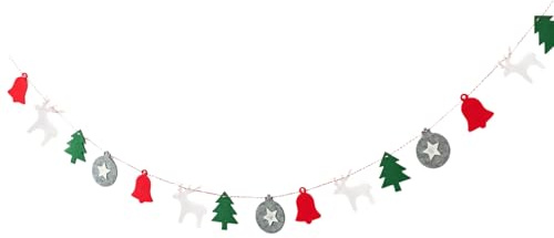 Weihnachtsgirlande aus Filz, 118 Feiertagsdekoration mit Bäumen, Glocken und Rentieren für festliche Heim- und Partydekoration