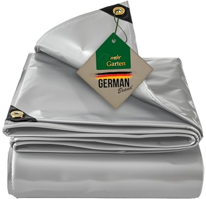 Mehr Garten PVC Abdeckplane 4x4 m, grau, 650 g/m² Gewebeplane | mit hochwertigen Messing-Ösen und verstärkten Ecken – wasserdicht, reißfest und UV-beständig