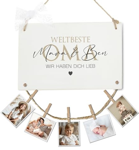 Oma Geschenk Geburtstag Geburtstagsgeschenk Oma Holzschild mit Namen Fotogeschenk Fotoseil Klammern personalisierte Geschenke Frauen Geburtstag Muttertag Weihnachten (Oma)