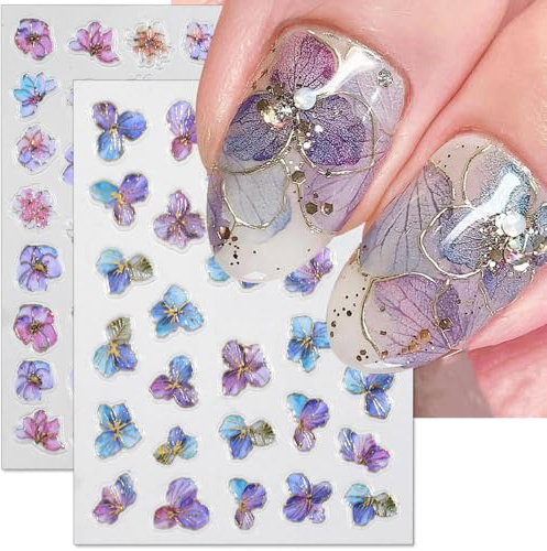 3D Lila Gold Blume Nagelsticker Blumen Bronzing Gold Hortensie Nageldesign Aufkleber Nägel Blumenaufkleber Nagelaufkleber Frühling Nagel stickers Nailart Zubehör Flower Nail Sticker Nail Art Stickers