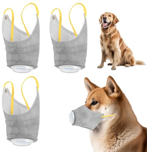 3st Justerbara Hundgasmasker, Nya Kreativa Munkorgar för Hundar Andningsbara Återanvändbara Anti-Smog Filtrerar Effektivt Luftföroreningar (Stor)