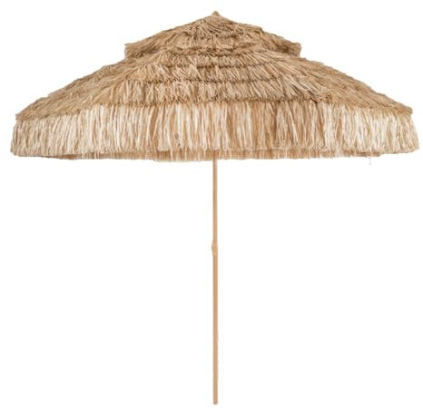 NOIRDA Ombrellone Hawaiano 270 Cm, Ombrellone Tiki in Paglia, Ombrellone da Spiaggia Pieghevole con Manovella, Ombrellone Tropicale in Paglia A 2 Livelli, per Giardino, Patio E Bordo Piscina