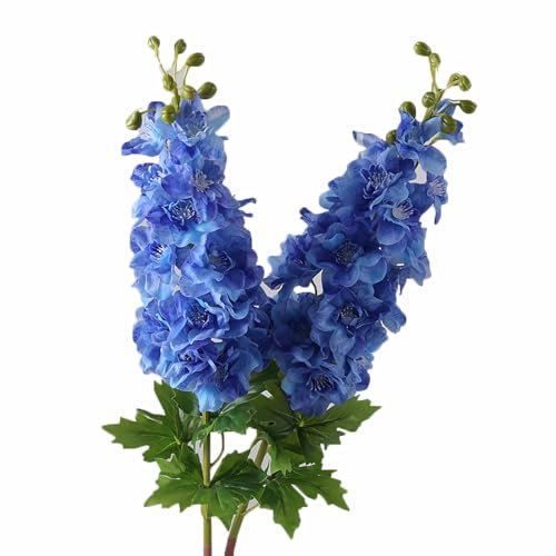 Evlasumflow 2pcs Artificial Delphinium Flowers 31 Real Touch Fake Blue Larkspur Flower with Long Stem for Vase Bouquets Floral Arrangement Home Office Wedding Decoration.