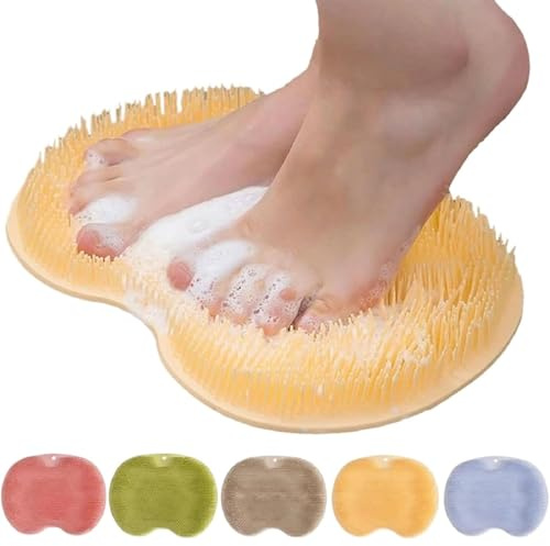 Solespa Hands-Free Silikon-Fußpeeling-Matte, Duschmassagegerät mit rutschfesten Saugnäpfen, Rückenmatte, Körperreiniger zur Entfernung von Hornhaut und abgestorbenen Hautzellen (Gelb)