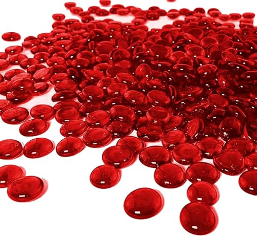 ARSUK 1LB Red Glass Pebbles for Vase Fillers, Aquarium Gravel, Decorative Stones for Crafts, Fish Tanks, Plant Pots, Wedding, Garden, Home Decor – Flat Glass Marbles (Red, 1LB)