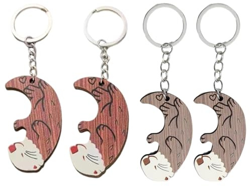 DOKRIN Porte-clés femme,Lot de 4 porte-clés en bois en forme de couple de loutres, pendentifs d'amitié pour meilleurs amis