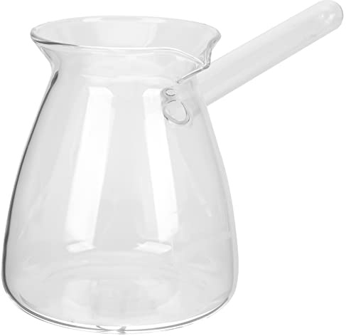 GRIRIW Tetera de Vidrio Grueso 450ml Asa Lateral, Resistente a Alta Temperatura, sin Olores, para Té, Café y Leche, Olla Transparente Segura para Cocina Eléctrica y Uso Doméstico