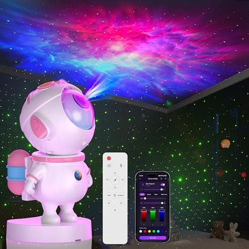 Astronaut Sternenhimmel Projektor,LED Sternenprojektor mit APP-Steuerung und Fernbedienung,Nachtlicht Sternenhimmel lampe,Planetarium Projektor Galaxy,Lichtprojektor für Kinder (Weiß und Rosa)