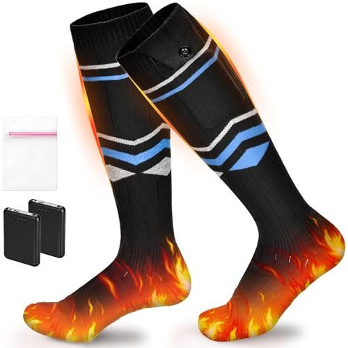 Naxup Beheizbare Socken, 5000mAh Wiederaufladbare Heizsocken mit 4 Temperaturen, Heizfläche Vergrößern, Waschbare Wärmesocken für Radfahren/Skifahren/Angeln, Beheizte Socken für Unisex 36-44 - Blau