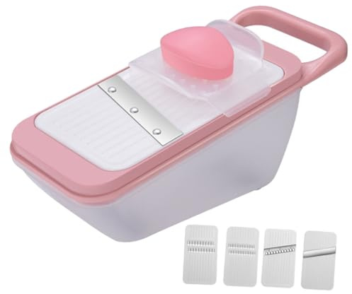 MUELODSIC Cortador de Verduras Multifuncional Rosa con Cuchillas Intercambiables para Cortar Rallar y Laminar Herramienta Resistente para Cocina y Frutas