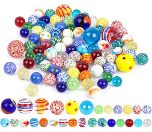 Jiahuade Glasmurmeln,85 Stück Glas Murmeln Erwachsener Murmelspiel,14-15mm Bunte Murmeln,Glas Deko Spielzeug,Transparent Handgefertigte Glasmurmeln,für Murmelspiel Erwachsener Haus Dekoration