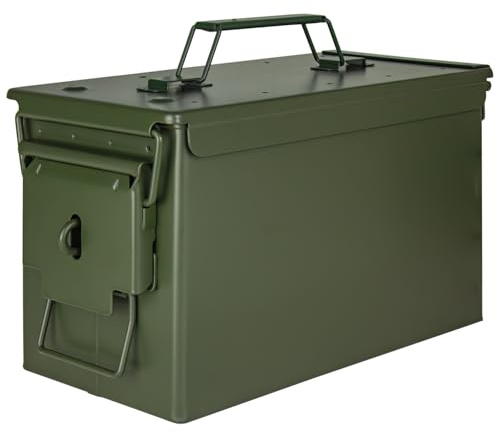 Trucky Munitionsbox Ammo Box Metallkiste Munitionskiste Metallbox | 31 x 16 x 19 cm, Grün, Aufbewahrungsbox mit Deckel, Army, Metall