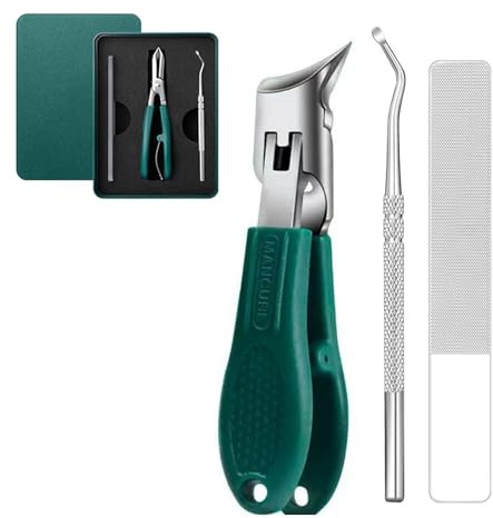 Eptchn Lot de 3 coupe-ongles incarnés professionnels inclinés et biseautés avec lime et outil de déchirure pour ongles épais et personnes âgées (vert)