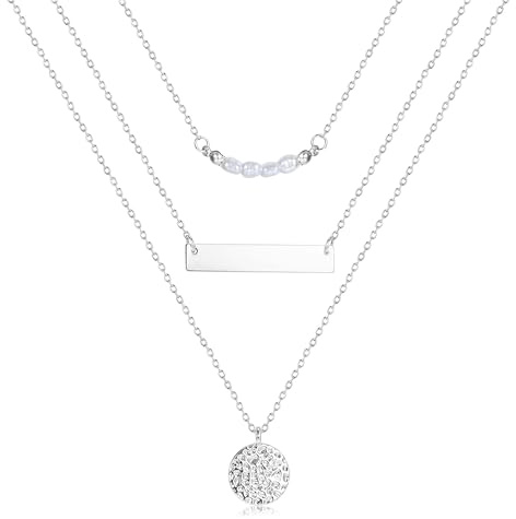 BodyBonita 2/3Pcs Layered Necklaces for Women, Dainty 16K Plated Gold Necklace Chain, Silver Boho Pendant Necklace Stack Set Adjustable Jewellery