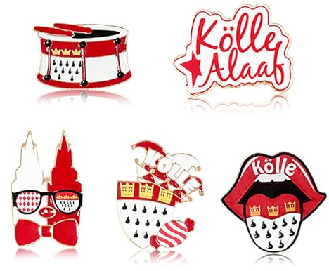 5 Stück Rot Weiß Karneval Kostüm Fasching Anstecker Pin